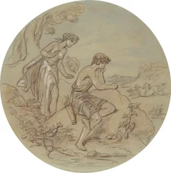 Uno de los dieciocho diseños para una serie de láminas que ilustran Venus y Adonis