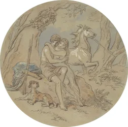 Uno de los dieciocho diseños para una serie de láminas que ilustran Venus y Adonis