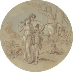 Uno de los dieciocho diseños para una serie de láminas que ilustran Venus y Adonis