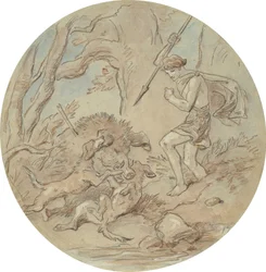 Uno de los dieciocho diseños para una serie de láminas que ilustran Venus y Adonis