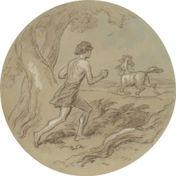Uno de los dieciocho diseños para una serie de láminas que ilustran Venus y Adonis