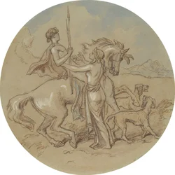 Uno de los dieciocho diseños para una serie de láminas que ilustran Venus y Adonis