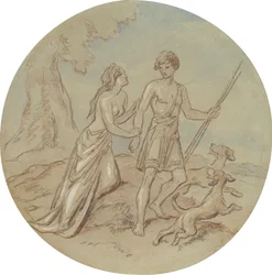 Uno de los dieciocho diseños para una serie de láminas que ilustran Venus y Adonis