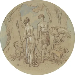 Uno de los dieciocho diseños para una serie de láminas que ilustran Venus y Adonis