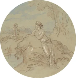 Uno de los dieciocho diseños para una serie de láminas que ilustran Venus y Adonis