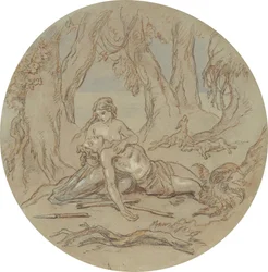 Uno de los dieciocho diseños para una serie de láminas que ilustran Venus y Adonis