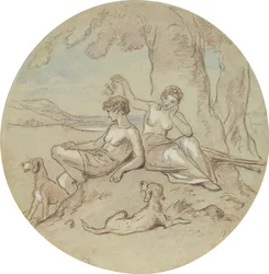 Uno de los dieciocho diseños para una serie de láminas que ilustran Venus y Adonis
