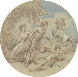 Uno de los dieciocho diseños para una serie de láminas que ilustran Venus y Adonis