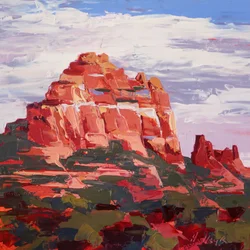 Camel Rock, última hora de la tarde, Sedona, c. 2022 (óleo sobre tabla)