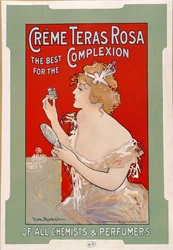 Cartel publicitario de la crema de belleza "Teras Rosa" (litografía en color)