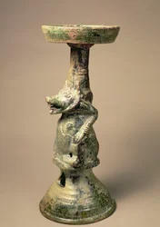Lámpara de cerámica china antigua, artefacto de tumba, dinastía Han, 25-220 d.C.