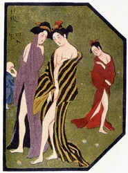 Jóvenes japonesas saliendo del baño - en «Muñeca japonesa» de Félicien Champsaur, ilustraciones de Hanabusa Itcho, París