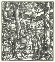 Maximiliano I, Rey de los Romanos, recibiendo un mensaje mientras caza