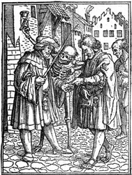 La muerte fingida de Hans Holbein el Joven (1497-1543): el abogado (grabado)