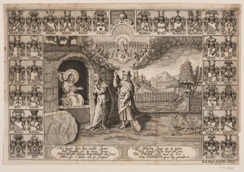 Portada para sermón fúnebre sobre Ida Langs con representación de Cristo como jardinero y María Magdalena