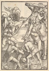 La elevación de la cruz, verso: La elevación de la cruz, del Speculum Passionis Domini
