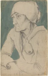 Media figura de una anciana con gorro