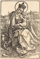La Virgen y el Niño en la orilla herbosa