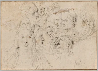 Estudios de cabezas (anverso); Estudios de una figura masculina (reverso)