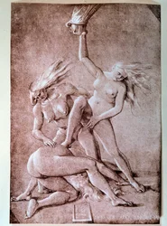 Tres brujas, dibujo de Hans Baldung, llamado Grien (1484-1545)