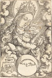 Virgen y niño en las nubes
