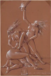 Saludo de Año Nuevo con Tres Brujas - Obra de Hans Baldung (1484-1545) tinta y tiza blanca sobre papel