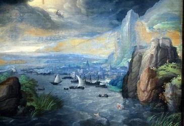 Paisaje fantástico con san Juan Evangelista en Patmos
