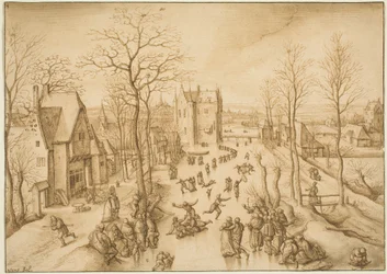 Paisaje invernal con patinadores