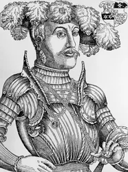Retrato de Felipe I, landgrave de Hesse, conocido como el Magnánimo (1504-1567), grabado de Hans Brosamer (1495-1554)