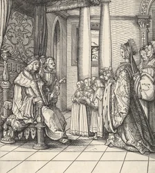 El Rey Blanco Recibiendo a su Hija Margarita y los Hijos del Rey Felipe, de Der Weisskunig, 1514-16
