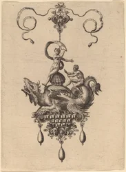 Diseño para un Colgante con un Monstruo Marino Alado que Lleva a Venus Anadyomene en una Concha y un Hombre con un Remo
