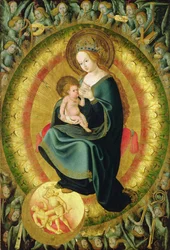 Virgen amamantando al Niño con Coro Celestial
