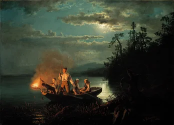 Pesca nocturna con lanza en el lago Krøderen