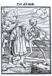 La Muerte y el anciano, de «La danza de la muerte», grabado por Hans Lützelbürger, hacia 1538