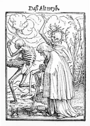 La muerte y la anciana, de «La danza de la muerte», grabado por Hans Lutzelburger, ca. 1538