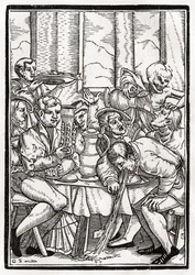 La muerte viene por el borracho, grabado por Georg Scharffenberg, de 