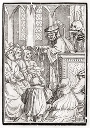 La muerte viene por el predicador, grabado por Georg Scharffenberg, de 