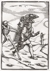 La muerte llega al buhonero, grabado por Georg Scharffenberg, de 