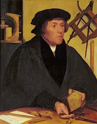 Retrato de Nicholas Kratzer (1487-c.1550) Fellow del Corpus Christi College y luego Astrónomo Real del Rey Enrique VIII, copia del siglo XIX del original de 1528 en el Louvre