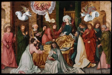 Dormition de la Vierge Marie - La Dormición de la Virgen - Holbein, Hans, el Viejo (1465-1524) - 1492 - Oleo sobre madera - 150x 228,5 - Szepmuveszeti Muzeum, Budapest