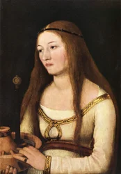 Katharina Schwarz con los atributos de su santa homónima