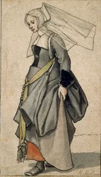 Figura de una joven inglesa con vestido contemporáneo, 1532-1543