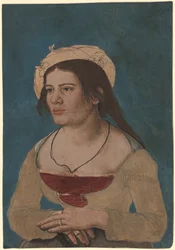 Hans Holbein el Joven (circa) - Retrato de una joven con corpiño rojo, Inv. 1823.143