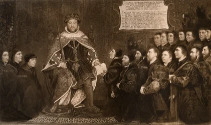 Enrique VIII otorgando una carta a los gremios de barberos y cirujanos