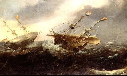 Buques de guerra holandeses en una tormenta
