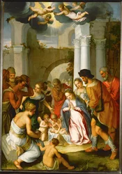 Adoración de los pastores (pintura sobre madera de roble)
