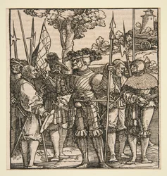 Una capitana hablando con cinco soldados