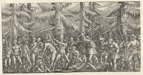 Batalla de hombres desnudos y campesinos