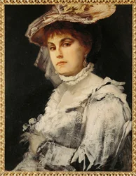 Amalie Makart, primera esposa del pintor ... (pintura sobre madera)