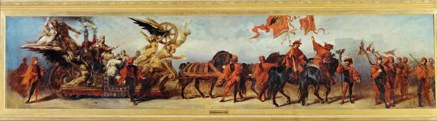 Die Eisenbahnen - Los ferrocarriles, boceto para el Jubileo-procesión 1879 ... (pintura sobre lienzo)